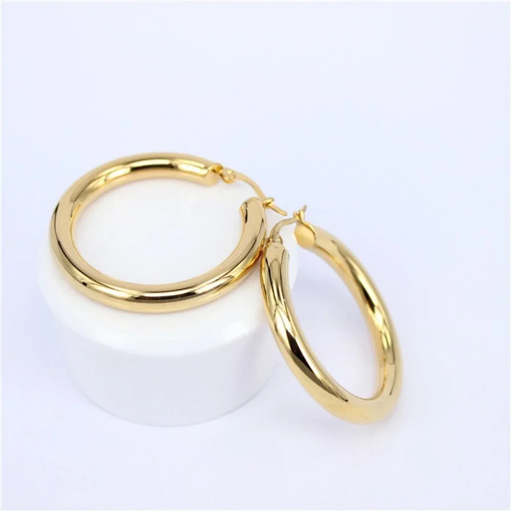 NEW 18K Yellow Gold Round 2'' Tube Hoop Earrings